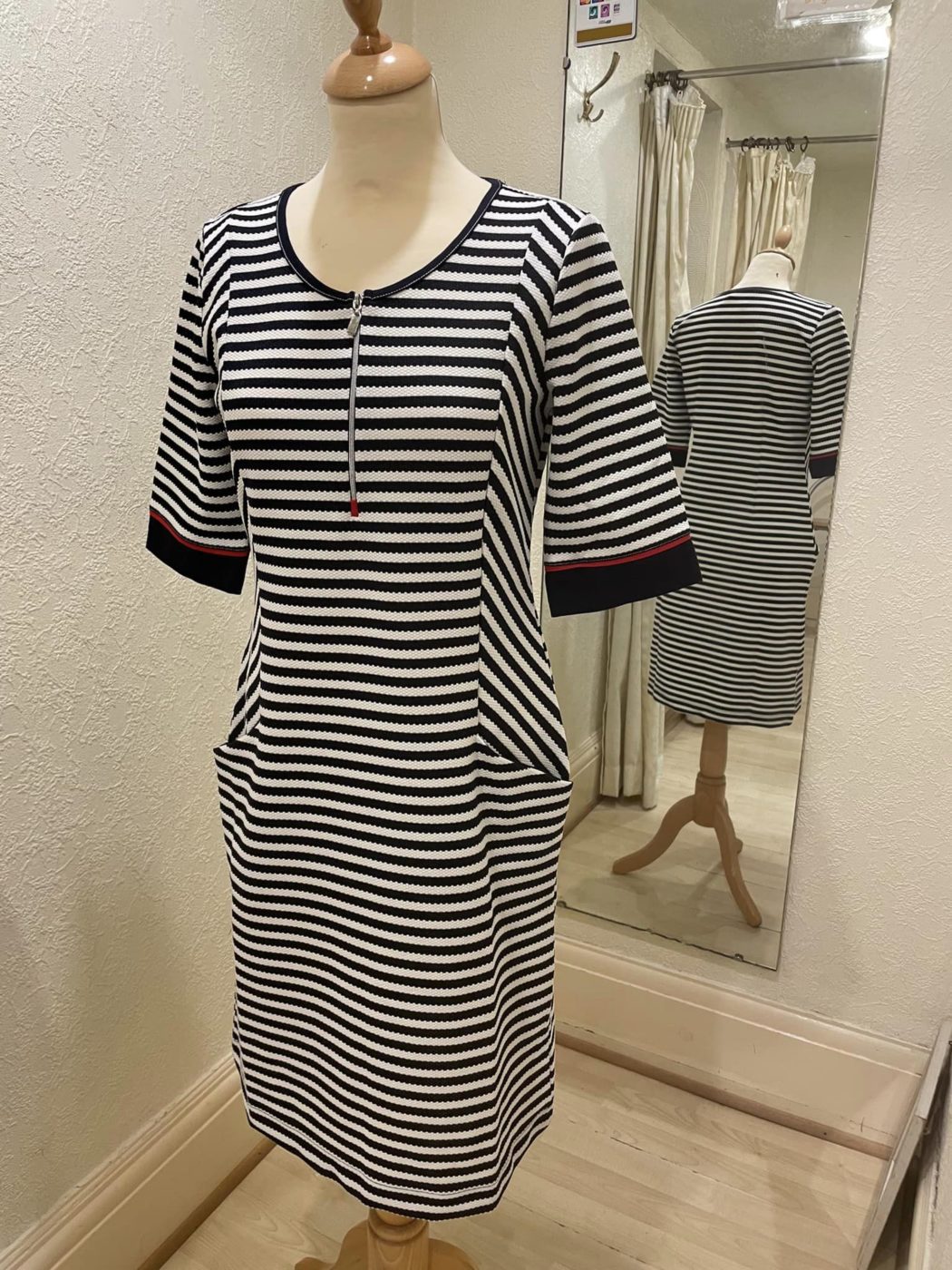 Dolcezza Navy/White Stripe Dress 23108 | butterfliesfashions.co.uk